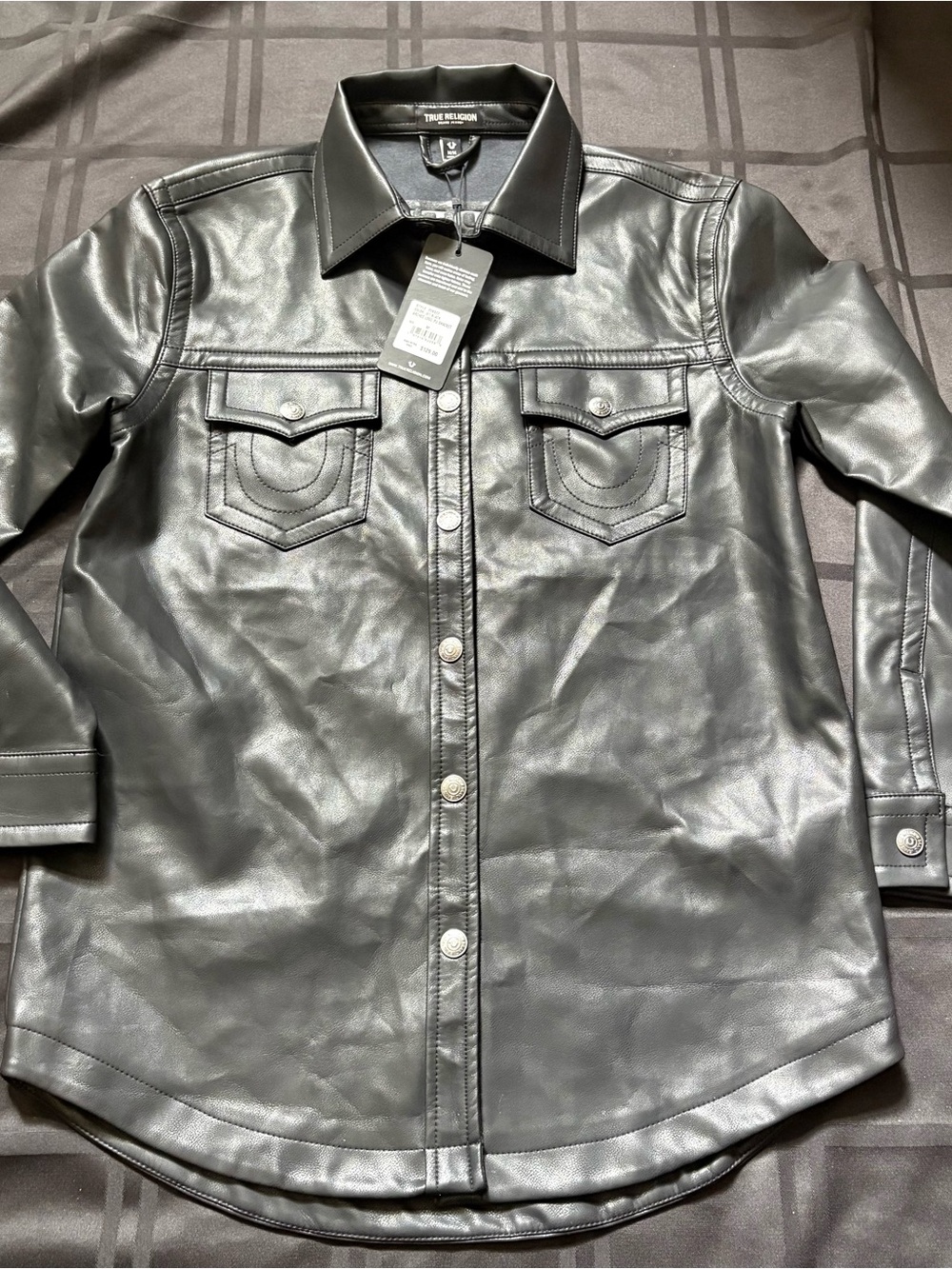 True Religion Men's Pleather Faux Leather Black Shacket Size: Medium